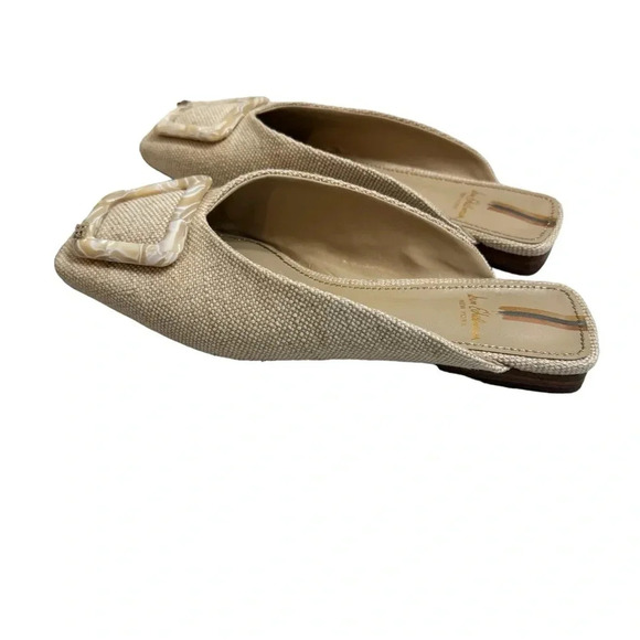 👡 Sam Edelman Lin Linen Buckle Square Toe Mules Flats 🌾✨ - Picture 2 of 6